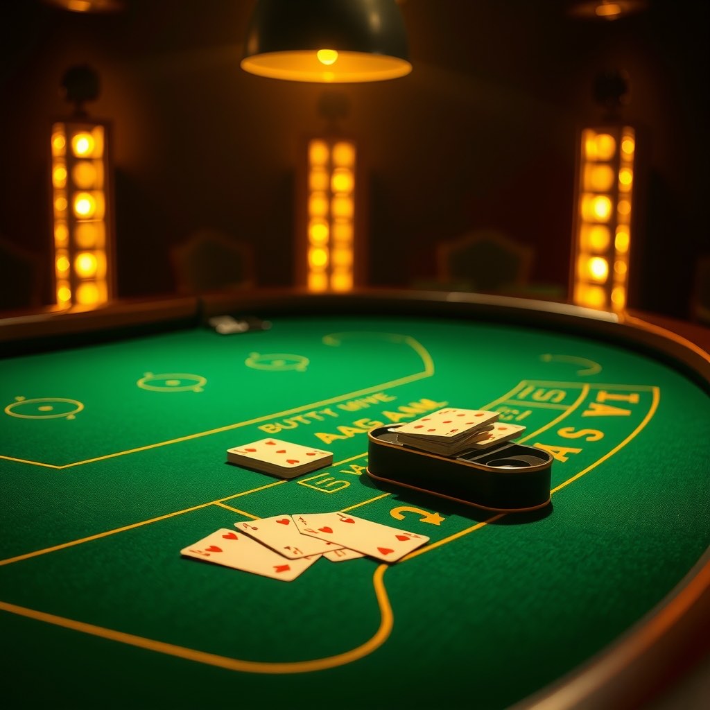 A live dealer table lit by a studio spotlight with cards mid deal on emerald baize